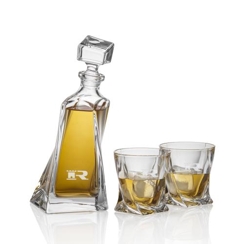 Twisted Crystal Decanter Set with Glasses Barware Gifts - Decanters - Twisted Crystal Decanter Set with Glasses