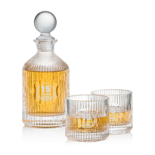 Ribbed Crystal Decanter Set (3 or 5-Piece) Barware Gifts - Decanters - Ribbed Crystal Decanter Set (3 or 5-Piece)
