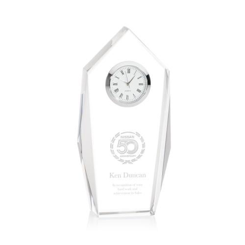 Trophies - Corporate Awards - Crystal Clocks - Elegant Beveled Crystal Desk Clock