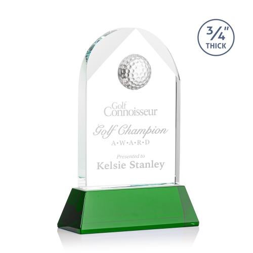 Elegant Crystal Golf Award - Green Base Trophies - Golf Awards and Trophies - Elegant Crystal Golf Award - Green Base