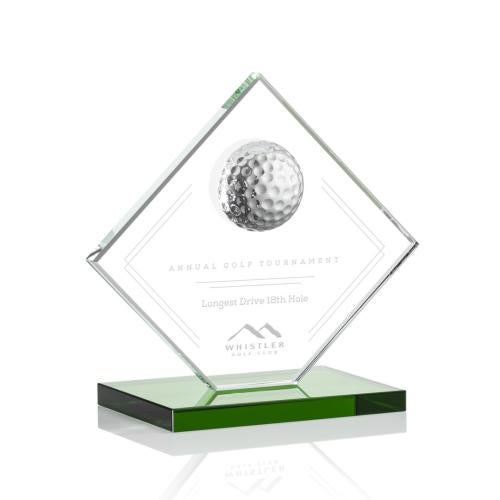 Trophies - Golf Awards and Trophies - Crystal Diamond Golf Award on Green Base