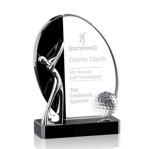 Black & Clear Crystal Golf Award - 3 Sizes Trophies - Golf Awards and Trophies - Black & Clear Crystal Golf Award - 3 Sizes