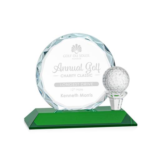 Trophies - Golf Awards and Trophies - Crystal Golf Award with Green Faceted Base