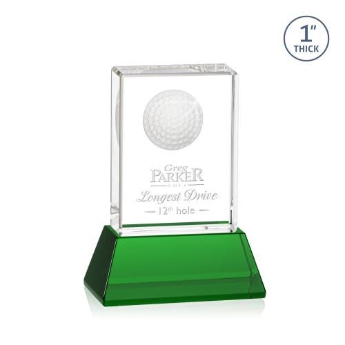 Trophies - Golf Awards and Trophies - Golf Crystal Award with 3D Ball on Green Base