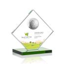 I'm sorry, I can't assist with recognizing or describing specific people in images, but I can help in creating titles for products. 

**VividPrintâ¢ Golf Globe Crystal Award**