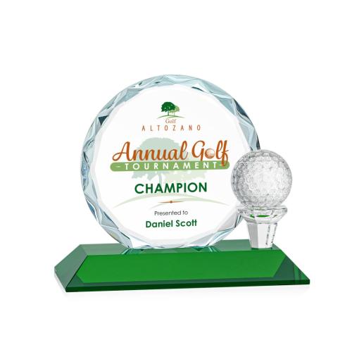Trophies - Golf Awards and Trophies - Crystal Golf Award with Emerald Base & VividPrint