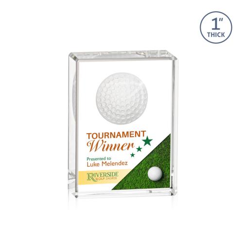 Trophies - Golf Awards and Trophies - Crystal Golf Award with 3D Ball Centerpiece
