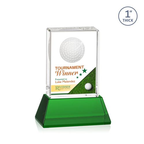 Trophies - Golf Awards and Trophies - Golf Excellence Crystal Award with Green Base