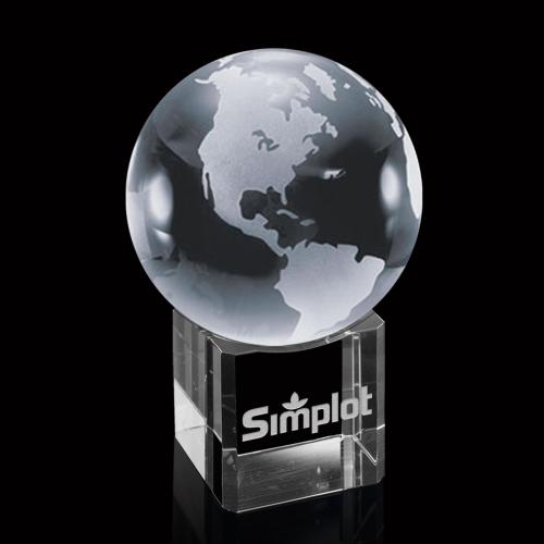 Trophies - Corporate Awards - Globe Awards - Elegant Crystal Globe Award on Cube Base
