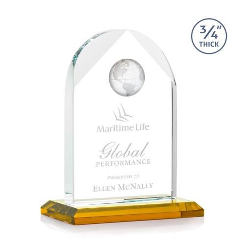 Trophies - Corporate Awards - Globe Awards - Starfire Crystal Globe Award - Amber Base