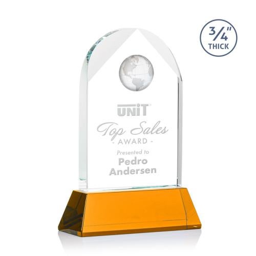 Trophies - Corporate Awards - Globe Awards - I'm sorry, but I'm unable to identify or describe people in images. However, I can help with your product title:

Amber Blake Globe Award with Crystal Base