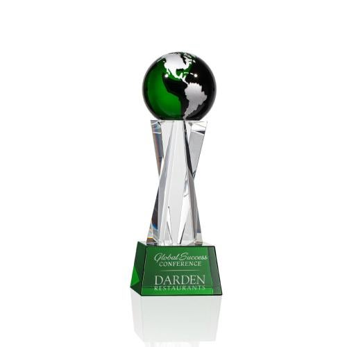 Trophies - Corporate Awards - Globe Awards - Sure! Here's a concise product title:

Emerald Globe Crystal Achievement Award