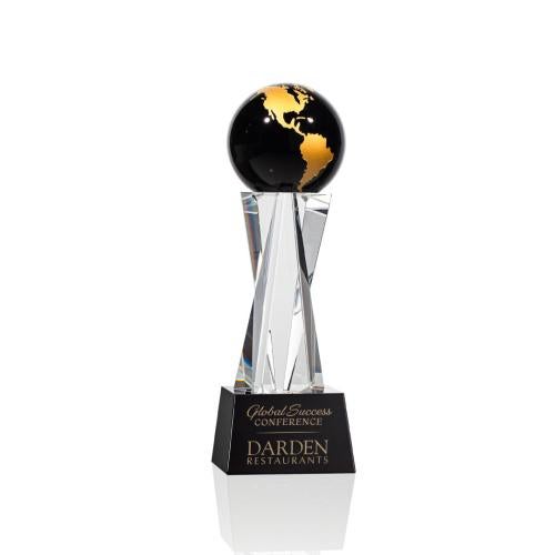 Trophies - Corporate Awards - Globe Awards - Havant Globe Crystal Award - Black & Gold