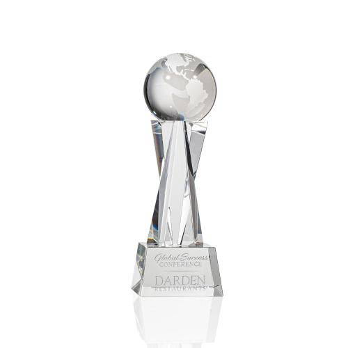 Trophies - Corporate Awards - Globe Awards - Optical Crystal Globe Award on Pillar Base