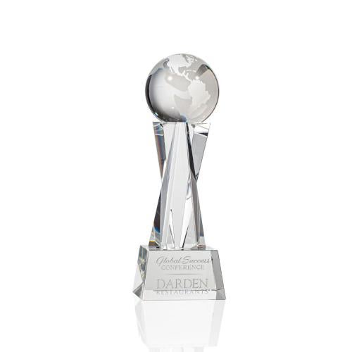 Trophies - Corporate Awards - Globe Awards - Optical Crystal Globe Award on Pillar Base