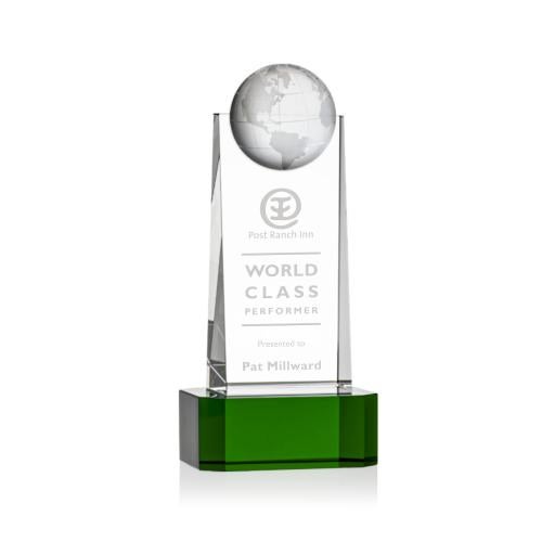 Trophies - Corporate Awards - Globe Awards - Crystal Globe Award on Green Base