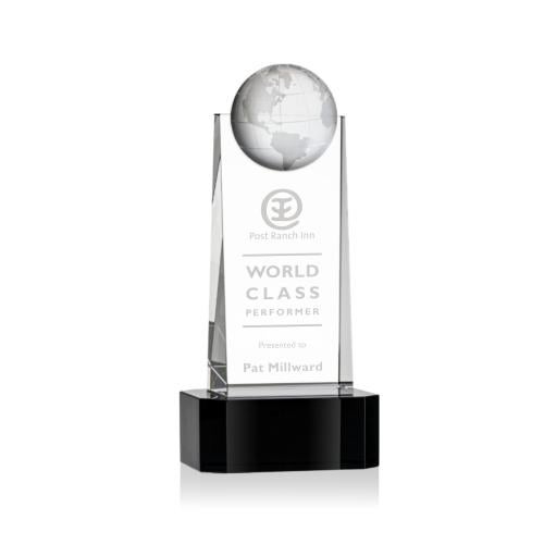 Trophies - Corporate Awards - Globe Awards - Crystal Globe Award on Elegant Black Base