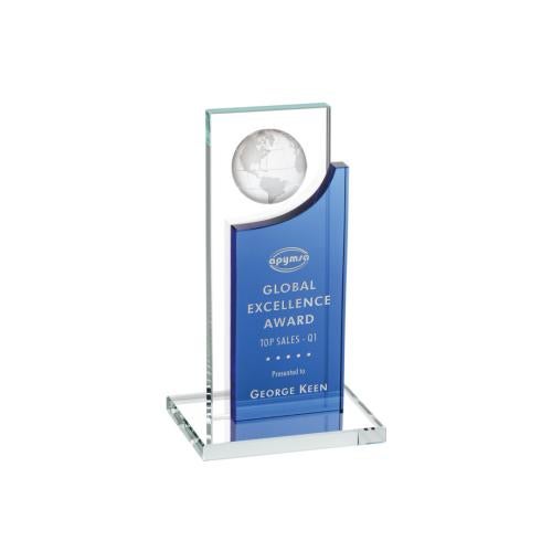 Trophies - Corporate Awards - Globe Awards - Sherwood Crystal Globe Award - Blue Frame