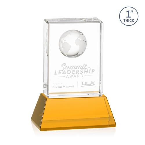 Trophies - Corporate Awards - Globe Awards - Crystal Globe Award with Amber Base