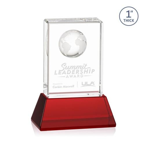 Trophies - Corporate Awards - Globe Awards - Red Base Crystal Ambassador Globe Award