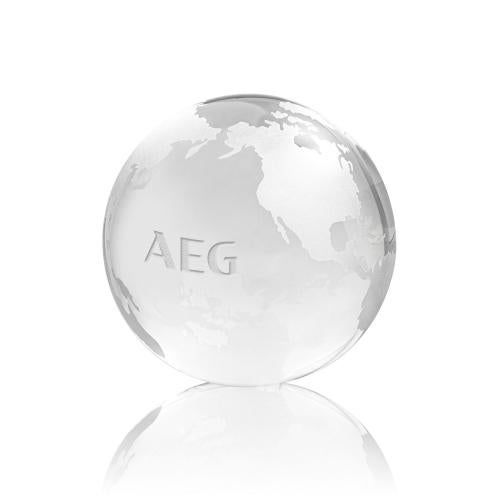 Trophies - Corporate Awards - Globe Awards - Clear Crystal Globe Paperweight - Etched Continents