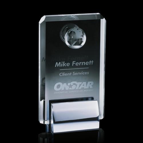 Trophies - Corporate Awards - Globe Awards - Elegant Crystal Globe Award with Chrome Base