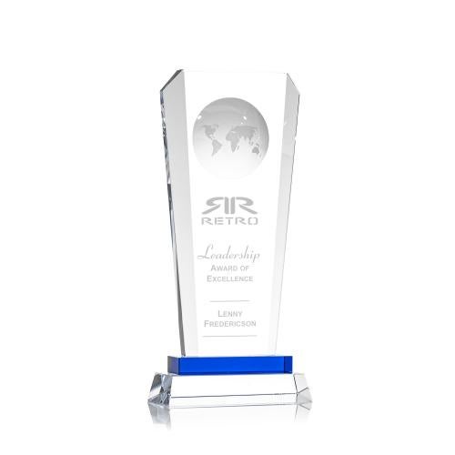Crystal Globe Award Tower - Deep Etch Design Trophies - Corporate Awards - Globe Awards - Crystal Globe Award Tower - Deep Etch Design