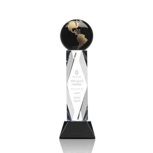 Trophies - Corporate Awards - Globe Awards - Elegant Crystal Globe Award on Black Base