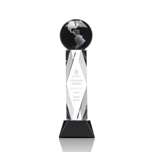 Trophies - Corporate Awards - Globe Awards - Crystal Globe Award on Beveled Diamond Tower