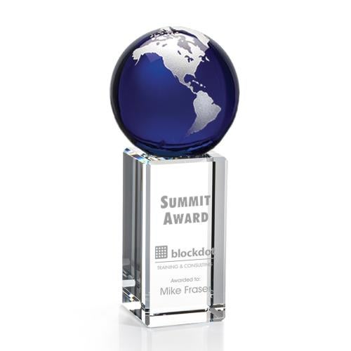 Trophies - Corporate Awards - Globe Awards - Luz Blue Globe Crystal Award - Etched Elegance