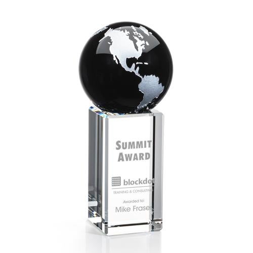 Black/Silver Globe Crystal Award - Deep Etch Trophies - Corporate Awards - Globe Awards - Black/Silver Globe Crystal Award - Deep Etch