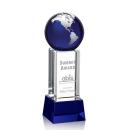 Luz Blue Globe Crystal Award with Base