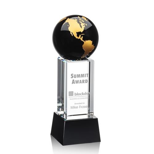 Trophies - Corporate Awards - Globe Awards - Luz Globe Black/Gold Crystal Award