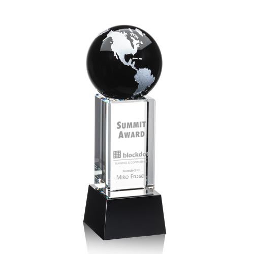 Luz Globe Crystal Award - Black/Silver Elegance Trophies - Corporate Awards - Globe Awards - Luz Globe Crystal Award - Black/Silver Elegance