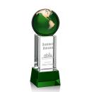 Green/Gold Crystal Globe Award on Base