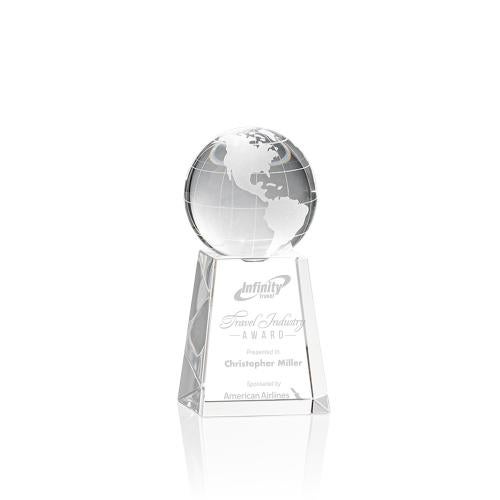 Trophies - Corporate Awards - Globe Awards - Optical Crystal Globe Award with Tall Base