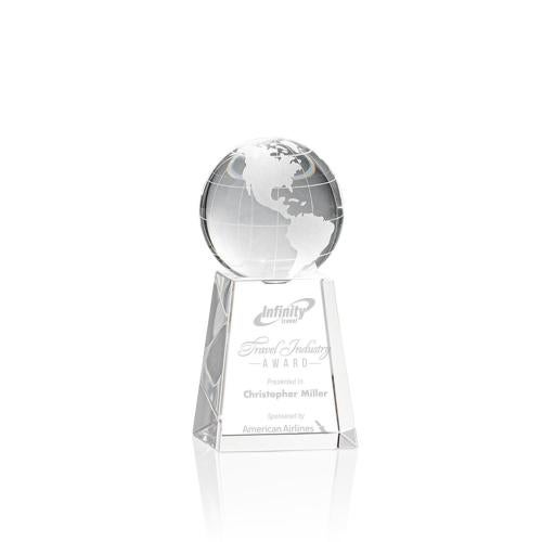 Trophies - Corporate Awards - Globe Awards - Optical Crystal Globe Award with Tall Base