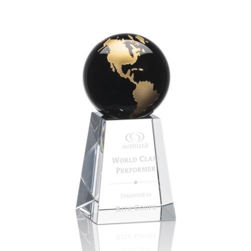 Trophies - Corporate Awards - Globe Awards - World Globe Crystal Award - Custom Etching