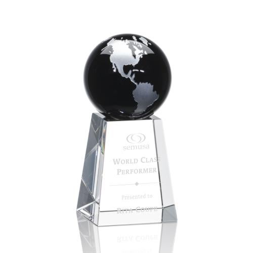 Trophies - Corporate Awards - Globe Awards - Heathcote Crystal Globe Award - Silver/Black