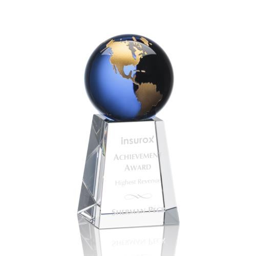 Trophies - Corporate Awards - Globe Awards - Blue/Gold Globe Crystal Corporate Award