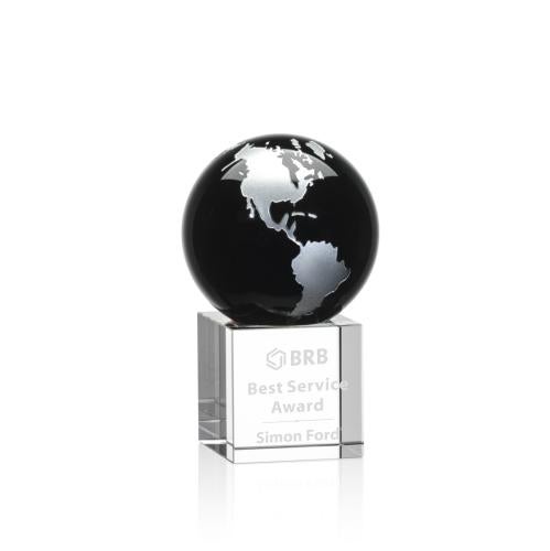 Elegant Crystal Globe Award - Black/Silver Design Trophies - Corporate Awards - Globe Awards - Elegant Crystal Globe Award - Black/Silver Design