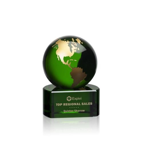 Trophies - Corporate Awards - Globe Awards - Marcana Green/Gold Crystal Globe Award