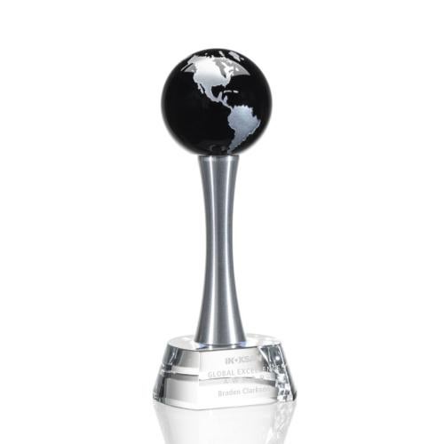 Willshire Black Globe Crystal Award Trophies - Corporate Awards - Globe Awards - Willshire Black Globe Crystal Award