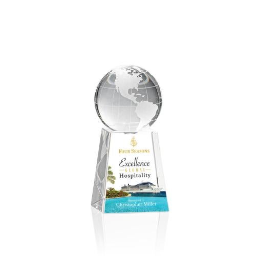Trophies - Corporate Awards - Globe Awards - Elegant Crystal Globe Award on Tall Base