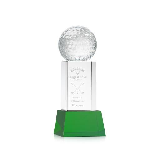 Trophies - Golf Awards and Trophies - Golf Ball Crystal Award on Green Base