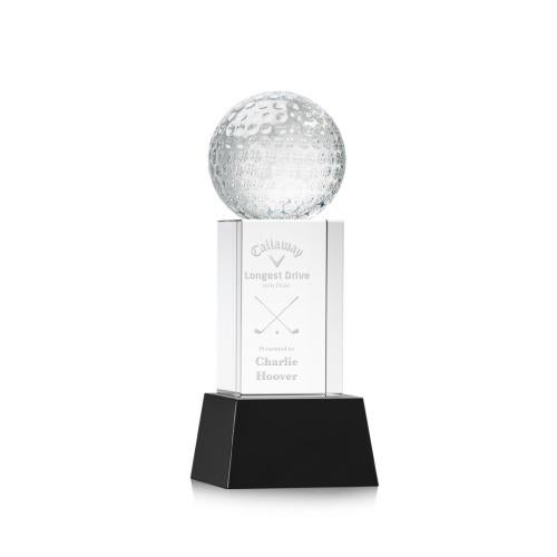 Trophies - Golf Awards and Trophies - Golf Ball Crystal Award on Black Base