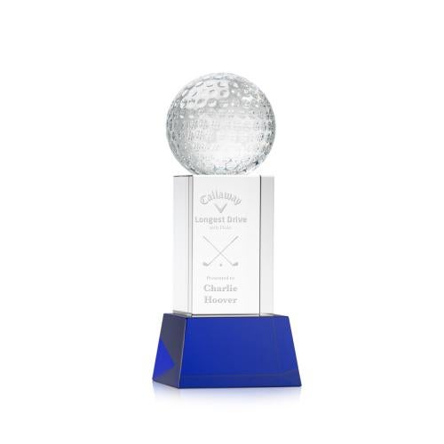 Trophies - Golf Awards and Trophies - Crystal Golf Ball Award on Blue Base
