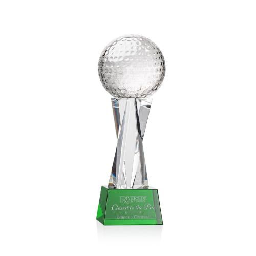 Trophies - Golf Awards and Trophies - Optical Crystal Golf Ball Trophy on Green Base