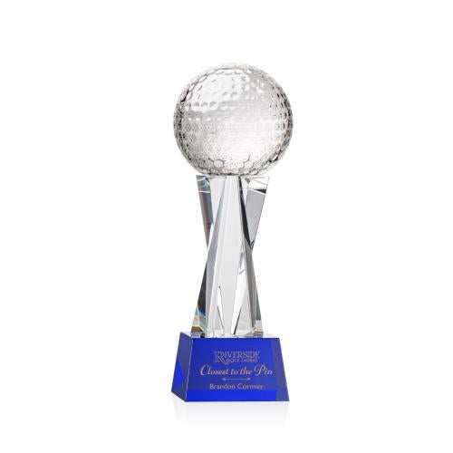 Trophies - Golf Awards and Trophies - Golf Crystal Award with Blue Base