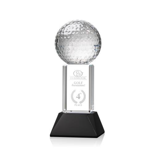 Trophies - Golf Awards and Trophies - Optical Crystal Golf Ball Trophy on Black Base